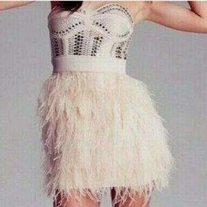 bebe Ivory Feather Strapless Mini Dress Gently Worn
